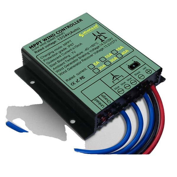 MPPT Vindladningskontrol, 40A Maksimal Strøm, IP67 Vandtæt, Kompatibel med 12V/24V/48V,20A, 48V