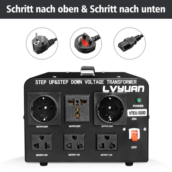 Spændingstransformator 2000W/5000W, Trin Op/Ned 110V-220V, Sikker og Fleksibel,VTEU-5000