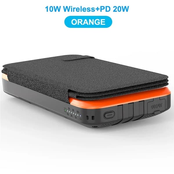Bærbar Power Bank, 43800mAh kapacitet, 5W/10W trådløs opladning,5W-QI -Orange, 30001mAh-50000mAh