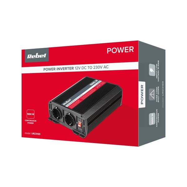 REBEL konverter 12V/230V 1000W 2 F-type stikkontakter: tysk