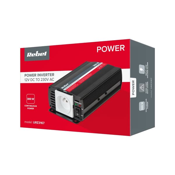 REBEL-muunnin 12V/230V 300W (E-tyyppinen pistoke: puola, ranska)