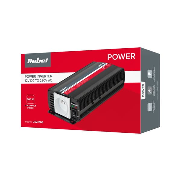 REBEL-muunnin 12V/230V 500W (E-tyyppinen pistoke: puola, ranska)