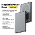 Miniatyrbillede 2 af 2: Magnetisk Power Bank, 5000mAh kapacitet, hurtig USB-C opladning,Grå-5000mAh, 5000mAh