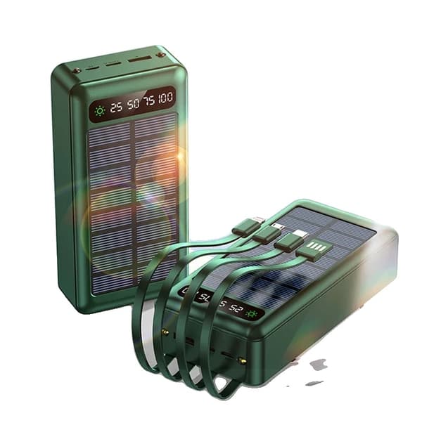 Power Bank, 50000mAh kapacitet, solopladningsfunktion,grøn, 30000mAh