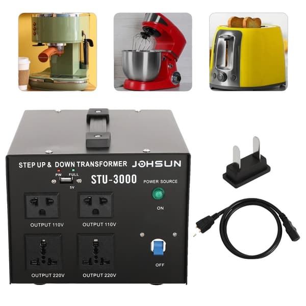 3000W Spændingsomformer Transformer, Holdbar Jernkonstruktion, 3-Mode Udgivelse,sort, 220V