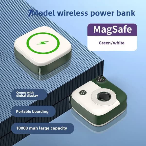 Trådløs Magnetisk Power Bank, 10000mAh Kapacitet, Digital Skærm,10000mAh, grøn