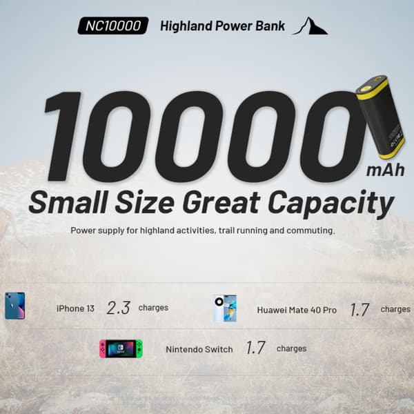 Highland Power Bank, 10000mAh kapacitet, tvåvägs snabbladdning,10000mAh, NC10000