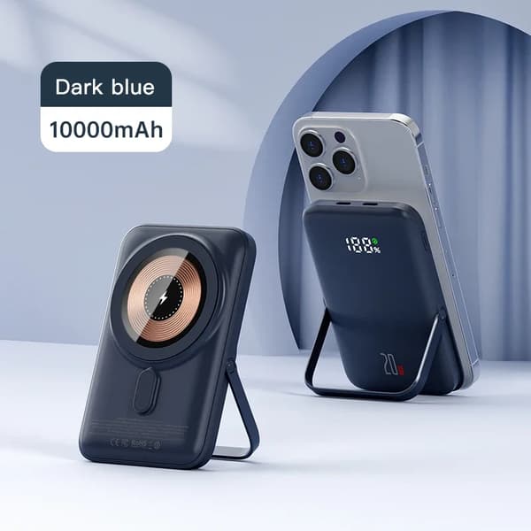PD20W 10000mAh Power Bank, Trådløs Opladning, Digital Skærm,Q15 mørkeblå, 10000mAh