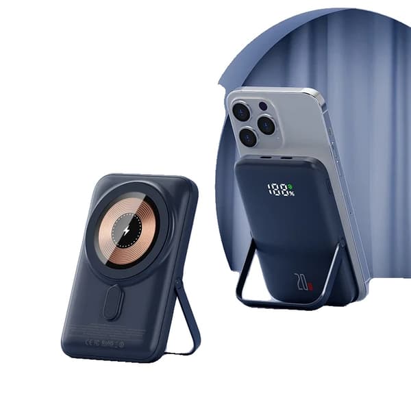 PD20W 10000mAh Power Bank, Trådløs Opladning, Digital Skærm,Q15 mørkeblå, 10000mAh