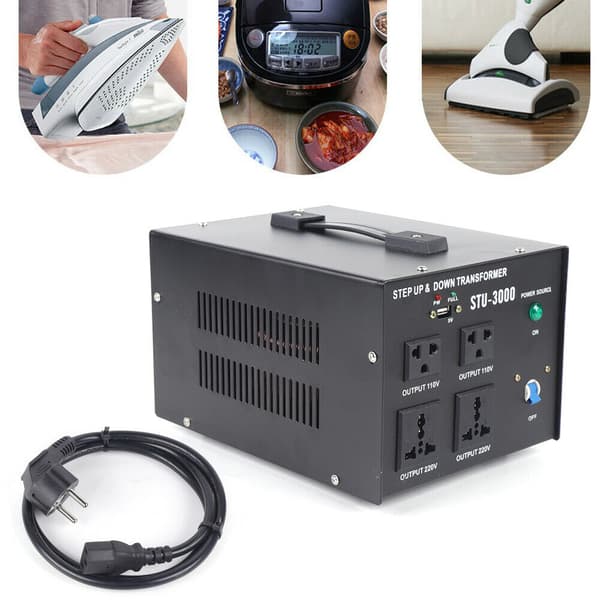 3000W Steg Upp & Ner Spänningstransformator, 5V USB-port, 110V/220V Utgång, Hållbar Metallkonstruktion