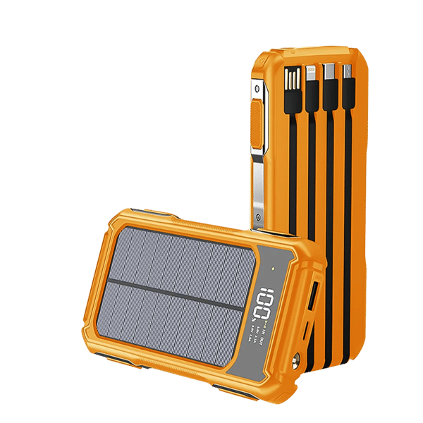 10000mAh Aurinkopankki, Kaksois-USB-ulostulo, Sisäänrakennetut kaapelit,Oranssi, 10000mAh