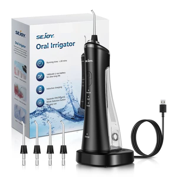 Elektrisk Oral Irrigator, 3 Driftsformer, 170 mL Vandtank, USB Genopladelig,sort