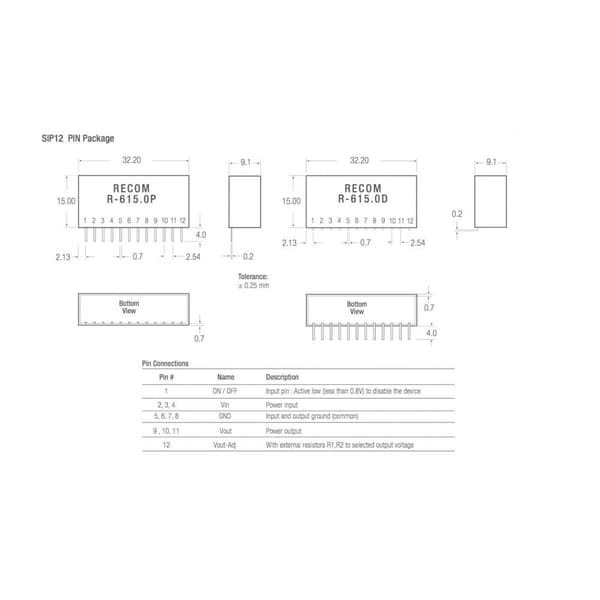 RECOM R-6212P DC/DC-omvandlare kretskort 12 V/DC 2 A 24 W Antal utgångar: 1 x Innehåll 1 st