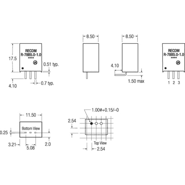 RECOM R-78B12-1.0 DC/DC-omvandlare kretskort 12 V/DC 1 A 12 W Antal utgångar: 1 x Innehåll 1 st