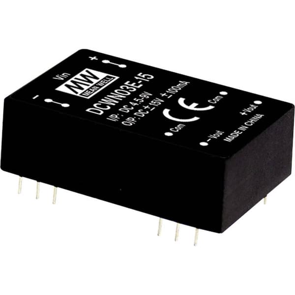 MW Mean Well DCWN03C-15 DC/DC-omvandlar-modul 100 mA 3 W Antal utgångar: 2 x Innehåll 1 st