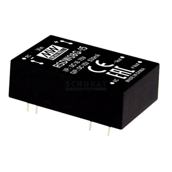 MW Mean Well RDDW08G-12 DC/DC-omvandlar-modul 333 mA 8 W Antal utgångar: 2 x Innehåll 1 st