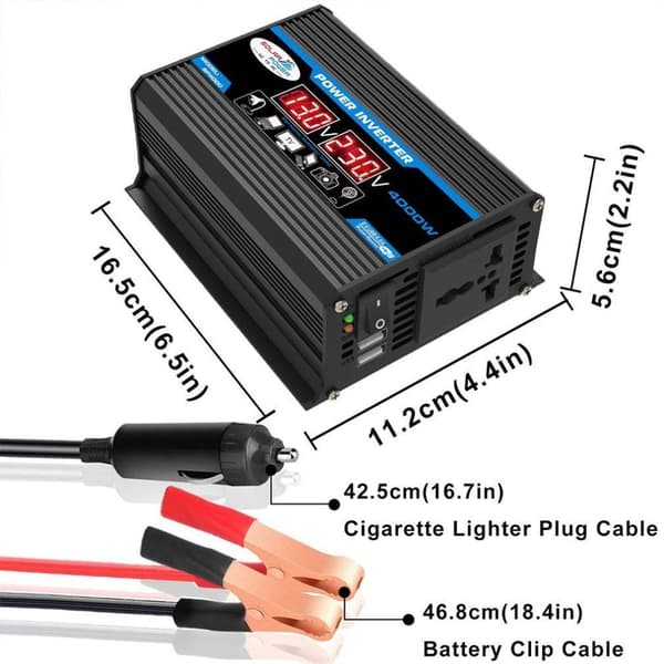 300W 12V till 220V bil strömriktare med dubbel USB/dubbel digital display, modifierad sinusvåg, multipelskydd