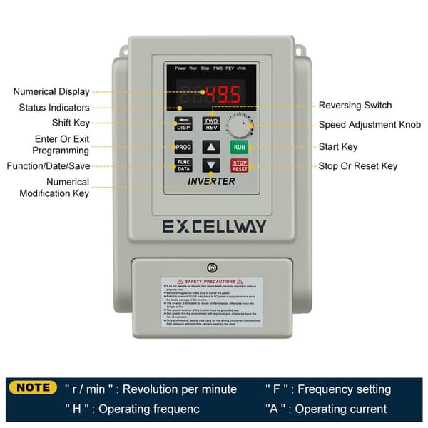 EXCELLWAY 3KW 220V PWM Styrväxelriktare 1-fasingång 3-fas växelriktare Variabel frekvensväxelriktare