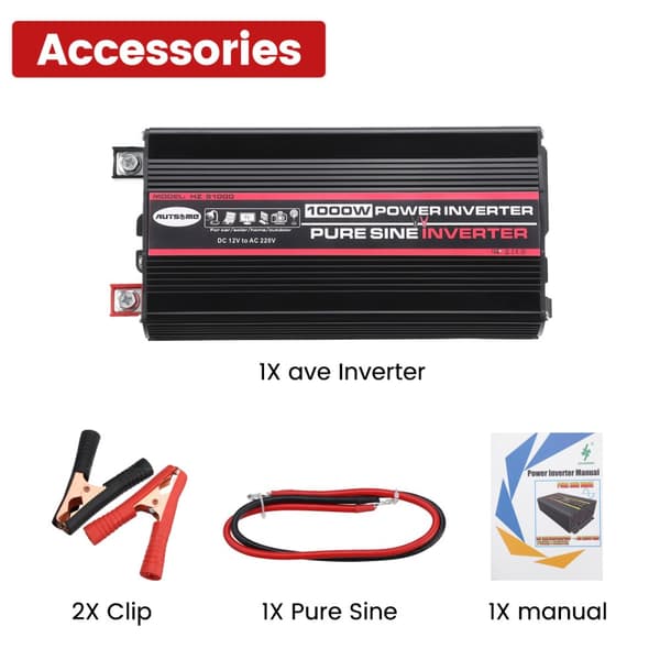 12V till 220V omvandlare 1000W Pure Sine Wave Power Inverter Dubbel USB LED-skärm