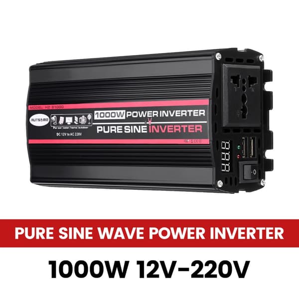 12 V - 220 V muunnin 1000 W puhdas siniaaltovirtainvertteri kaksois-USB LED-näyttö