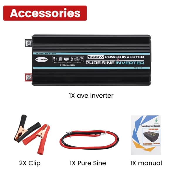 12V till 220V omvandlare 1600W Pure Sine Wave Power Inverter Dubbel USB LED-skärm