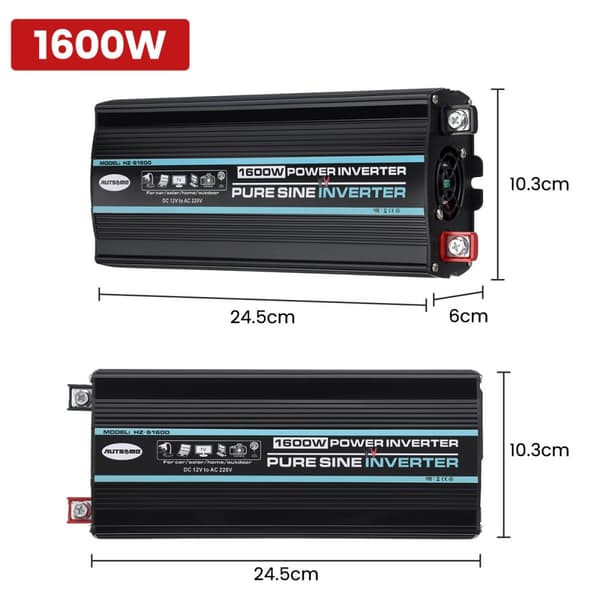 12V till 220V omvandlare 1600W Pure Sine Wave Power Inverter Dubbel USB LED-skärm