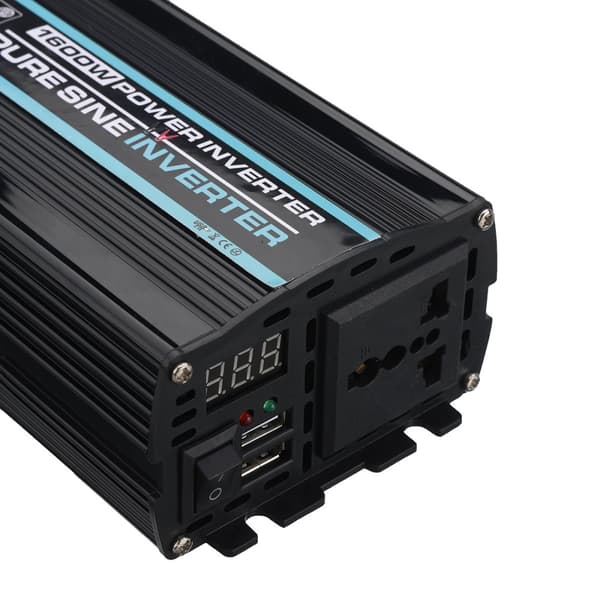 12V till 220V omvandlare 1600W Pure Sine Wave Power Inverter Dubbel USB LED-skärm