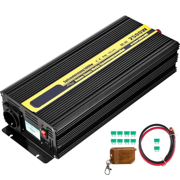 2500W DC12V-AC230V ren sinusvåg solomriktare med fjärrkontroll, LCD-skärm, höghastighets dubbla kylfläktar, flera säkerhetsskydd
