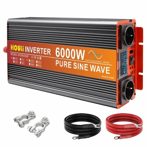 Invertteri, puhdas siniaalto, LED-näyttö, 3000W, 24V, 220-230V 50Hz