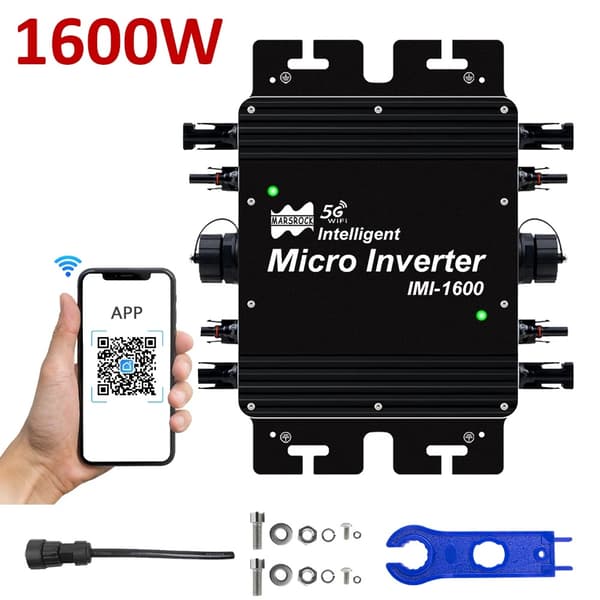Solcelle Inverter, 1600W Strøm, WiFi Funktion, Flere Interface, Sort-1600W, 230VAC (190-270VAC), 20-50VDC