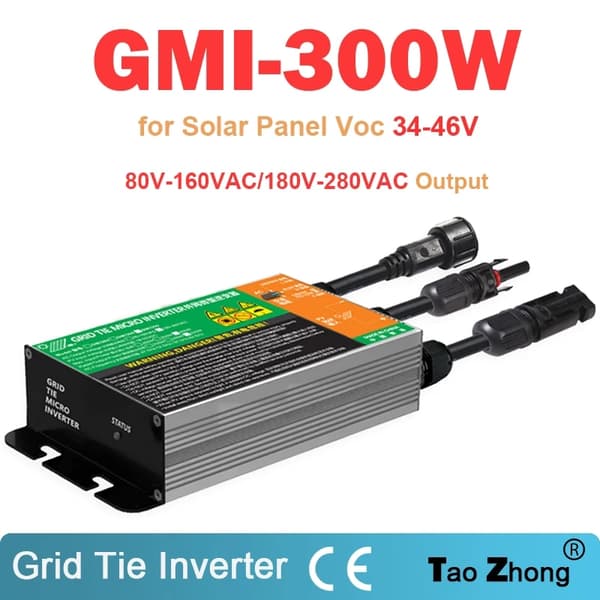 Verkkoon kytketty invertteri, 50/60Hz lähtö, kestävä alumiiniseosrakenne,GMI-300W, 180V-280VAC, 18V-50VDCGMI-300W, 180V-280VAC, 18V-50VDC