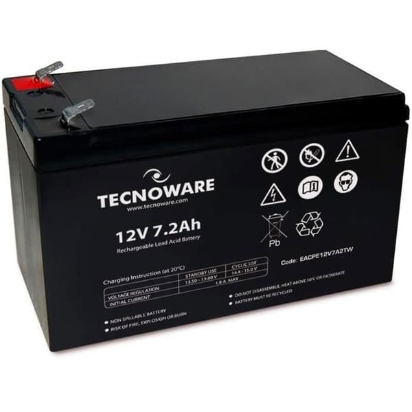 Tecnoware 12V förseglat blybatteri 7Ah Kapacitet - för växelriktare, CCTV och larmsystem - Faston Terminal 6,3m
