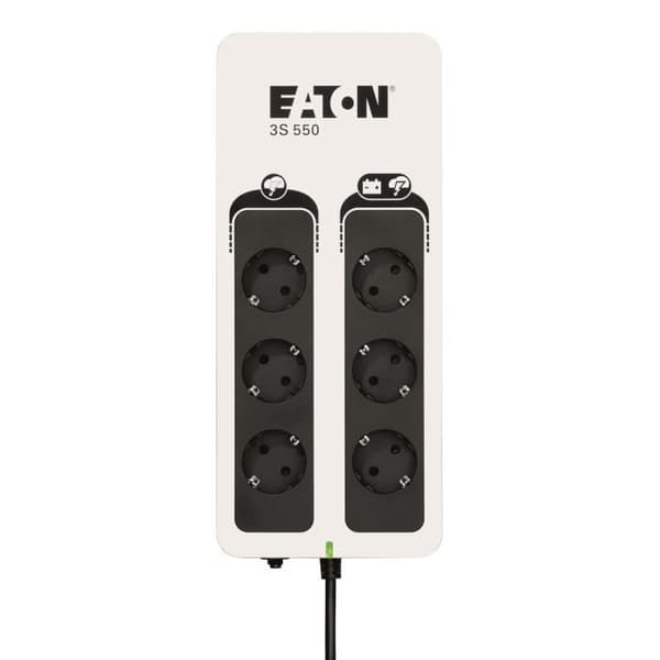 Växelriktare/grenuttag/överspänningsskydd - EATON 3S 550 DIN - Off-line UPS - 3S550D - 550VA (6 DIN-uttag) Svart, Vit