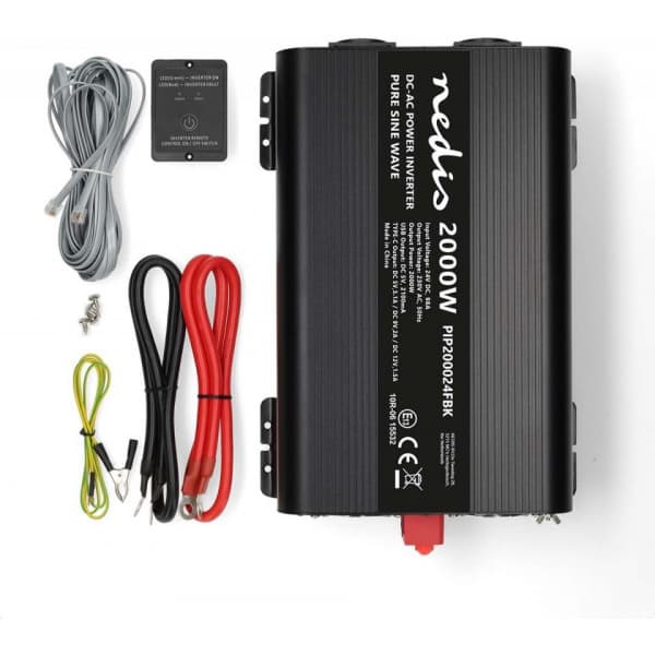 Nedis PIP200024FBK inverter, 24 V, 2000 W, ren sinuskurve