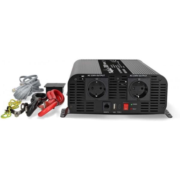 Nedis PIP200024FBK inverter, 24 V, 2000 W, ren sinuskurve