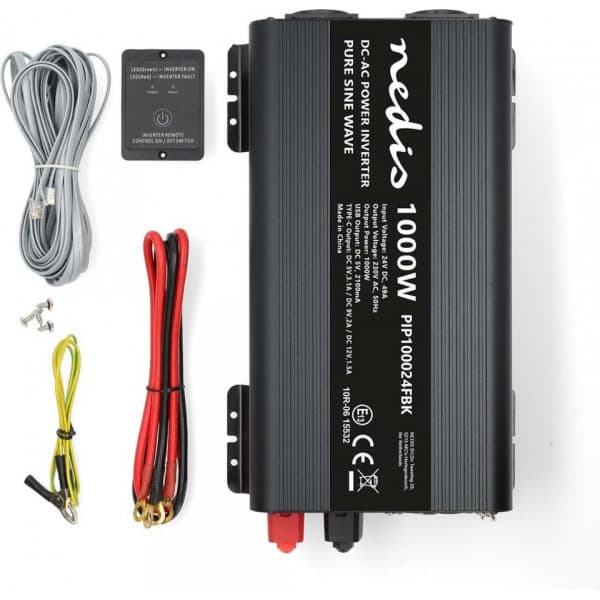 Nedis PIP100024FBK invertteri, 24 V, 1000 W, puhdas siniaalto