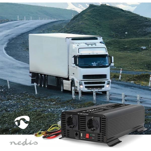 Nedis PIP100024FBK invertteri, 24 V, 1000 W, puhdas siniaalto