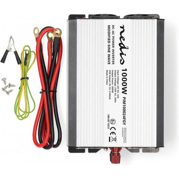 Nedis PIM100024FGY inverter, 24 V, 1000 W, modifierad sinusvåg