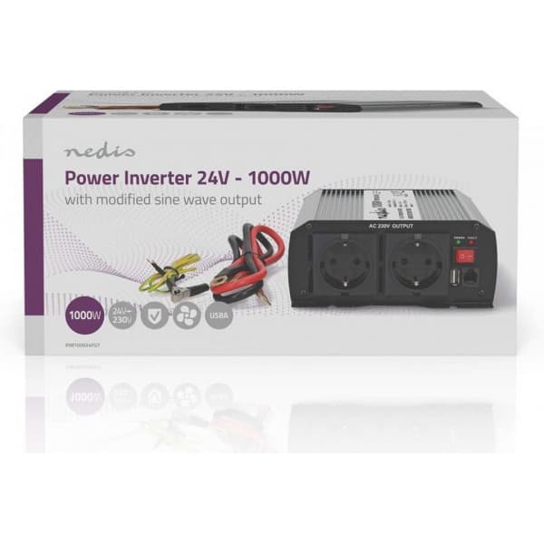 Nedis PIM100024FGY inverter, 24 V, 1000 W, modifierad sinusvåg