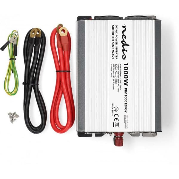 Nedis PIM100012FGY inverter, 12 V, 1000 W, modifierad sinusvåg