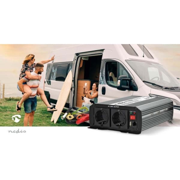 Nedis PIM100012FGY inverter, 12 V, 1000 W, modifierad sinusvåg