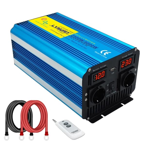 5000W Ren Sinus Inverter, Kontinuerlig Effekt 2500W, USB Udgange,12V 220V 50Hz EU