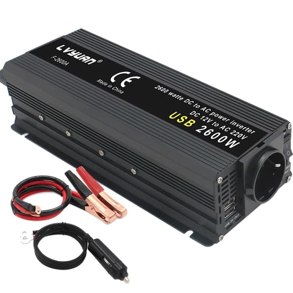 Bil Inverter 2600W, DC12V til AC220V, Let og Bærbar,2600W sort, EU 50Hz = EU 50Hz