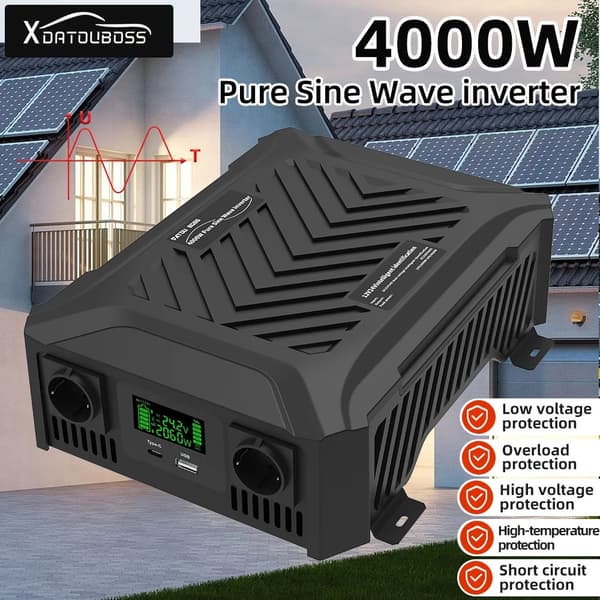 Ren Sinusvåg Inverter, 1200W/2300W Nominell Effekt, Automatisk Spänningsdetektion,12V 24V till 220V EU