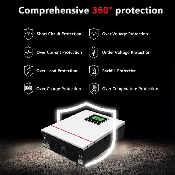 Y&H 1000W aurinko-hybridi-invertteri, korkeatehoinen MPPT aurinkolaturi, puhdas siniaaltolähtö,220-240V, 1000W-12V