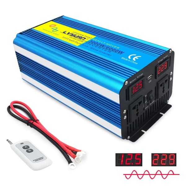 Virtalähteäjä, 3000W jatkuva teho, 6000W huippukapasiteetti, puhdas siniaaltolähtö,6000W kaukosäädin, 220V 50Hz EU220V 50Hz EU, 24V
