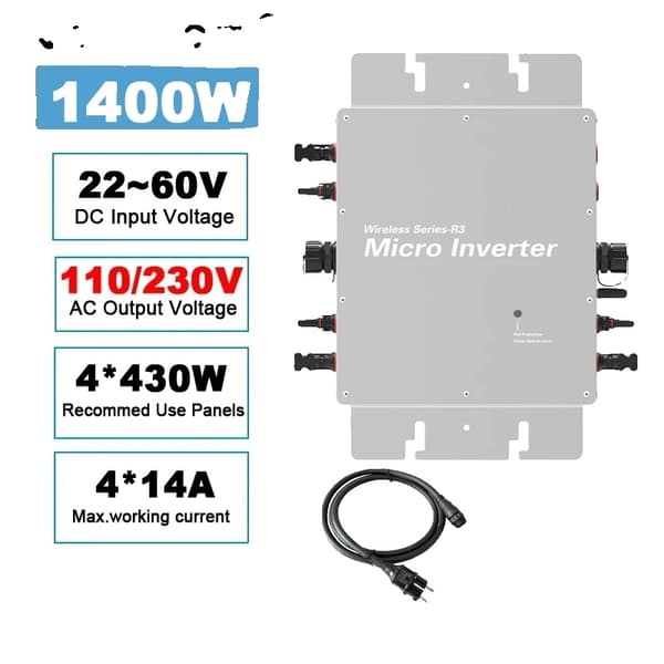 Mikroaurinkoinvertteri, 1400W tehon ulostulo, WiFi-seurantakyky,Sinun WVC-1400W, 110V230VAC 50HZ60HZ110V230VAC 50HZ60HZ, 22V-60VDC