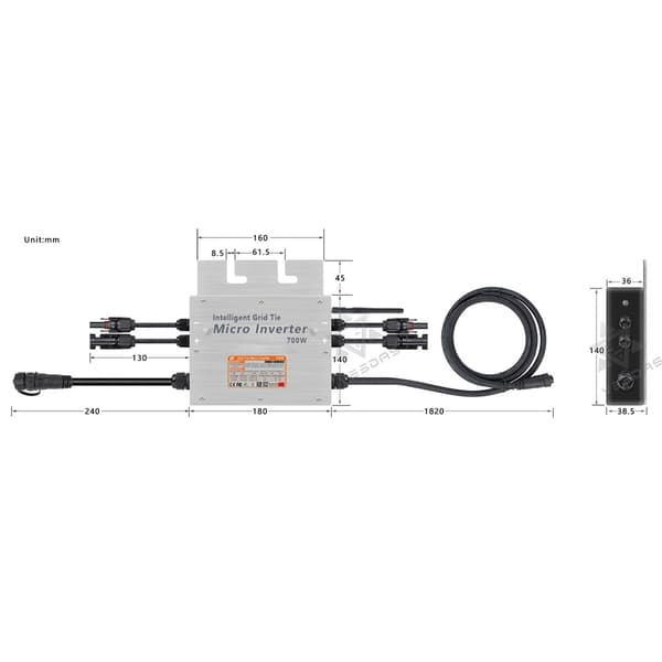 500-700W MPPT Mikroaurinkoinvertteri, Korkea Tehokkuus, Vedenpitävä Suunnittelu,18-50VDC, 90-250V, 700 wattia