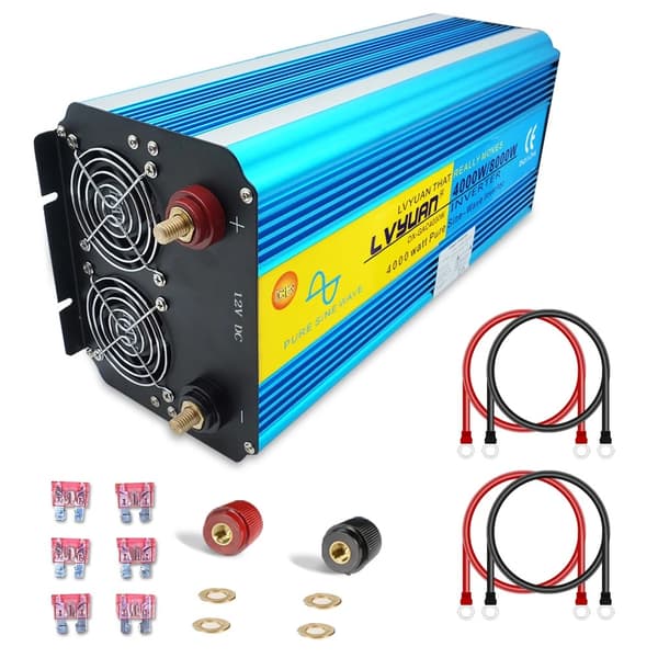 Inverter, 6000W toppkraft, ren sinusvåg utgång,DC12V, 220V 50Hz, 8000W topp 4 uttag