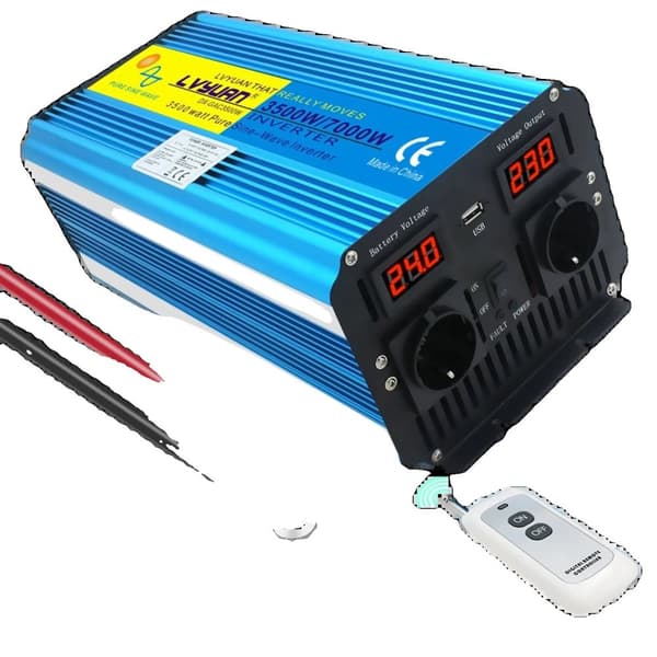 Inverter, 6000W toppkraft, ren sinusvåg utgång,DC12V, 220V 50Hz, 8000W topp 4 uttag